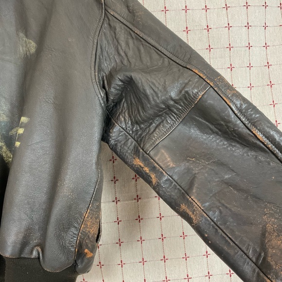 Vintage Avirex Jack Of All Raids Sack Time Nose Art A2 XL Leather Bomber Jacket - Picture 9 of 16